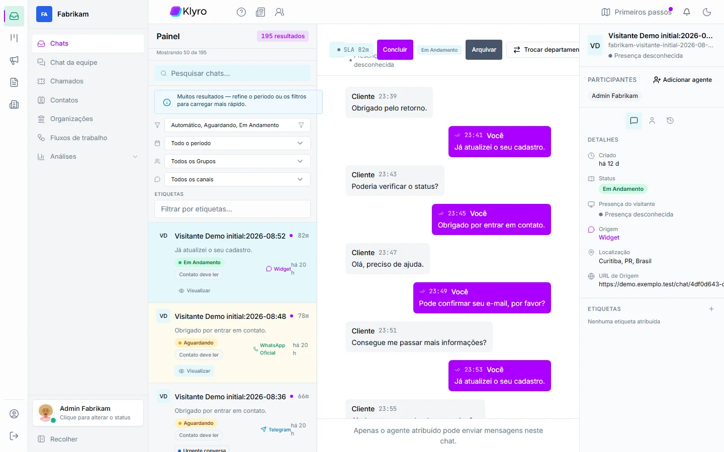 Klyro inbox with an open conversation