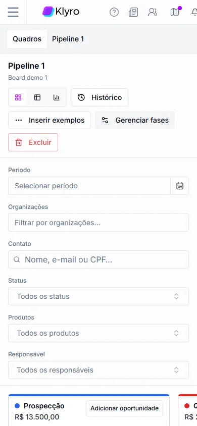 CRM e indicadores no smartphone